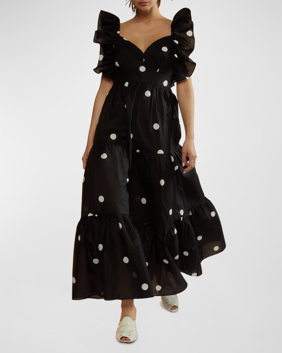 Cynthia Rowley Sleeveless Polka Dot Ruffle Maxi Dress | Neiman Marcus