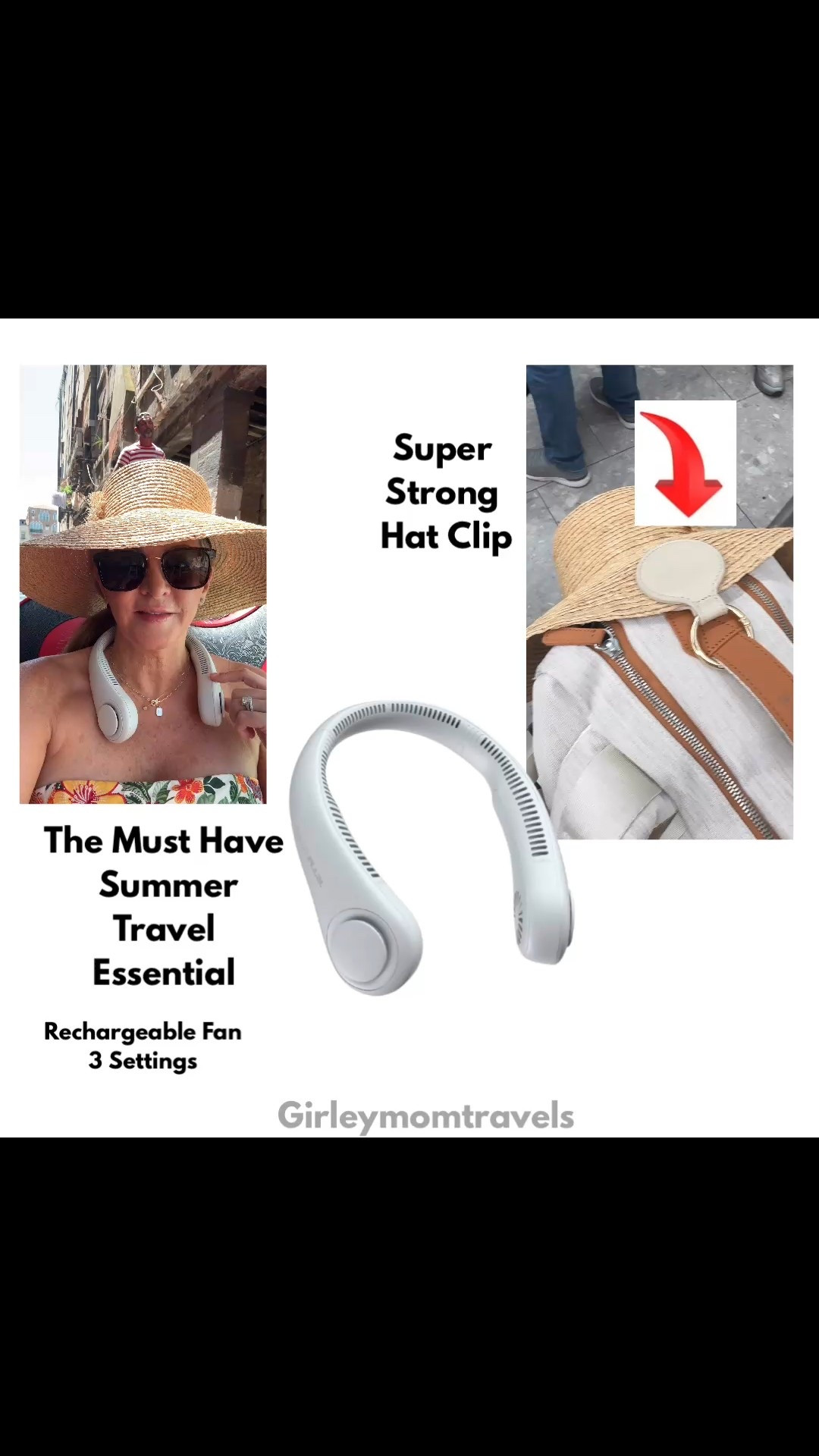 2 Travel Essentials you need for hot Summer weather. A rechargeable fan with 3 settings. I've used this everyday in Italy and a strong hat clip to attach to your bag or backpack. 

#LTKTravel #LTKSeasonal #LTKOver40