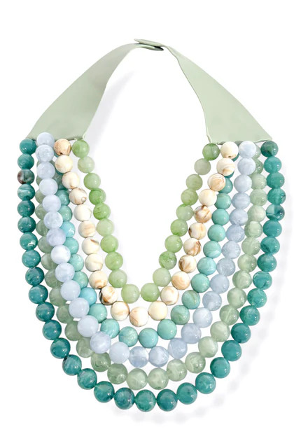 Carla 6 Strand Green Multi Smooth Bead Layered Necklace | The Willow Tree