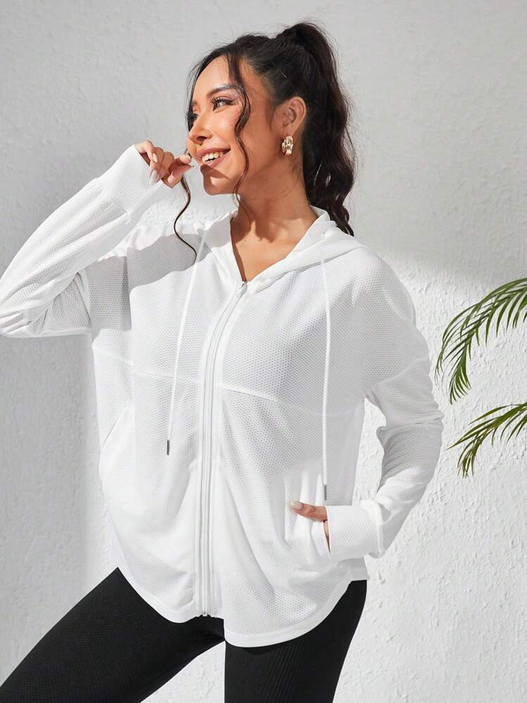 Sovereign Charm Cazadora deportiva de hombros caídos con cremallera con capucha | SHEIN