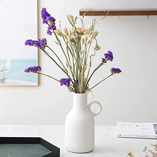White Ceramic Vase with Round Handle, Matte Art White Vases for Decor, Handmade Decorative Vase, ... | Amazon (US)
