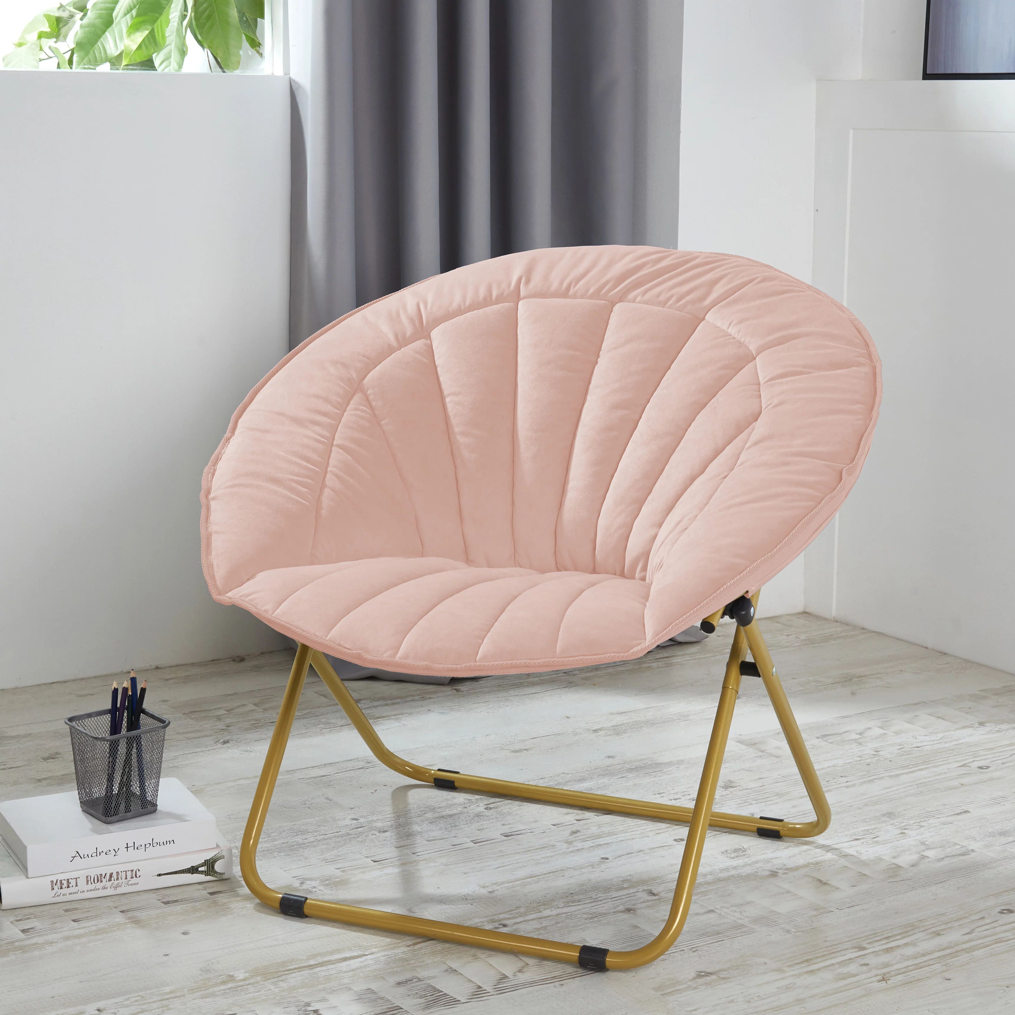 Urban Shop Channel Stitch Velvet Folding Saucer Chair, Blush Pink | Walmart (US)