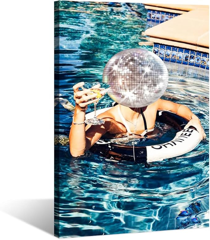 HEMOLAL Disco Ball Decor Funky Posters Preppy Canvas Wall Art Trendy Girly Cocktail Art Aesthetic... | Amazon (US)