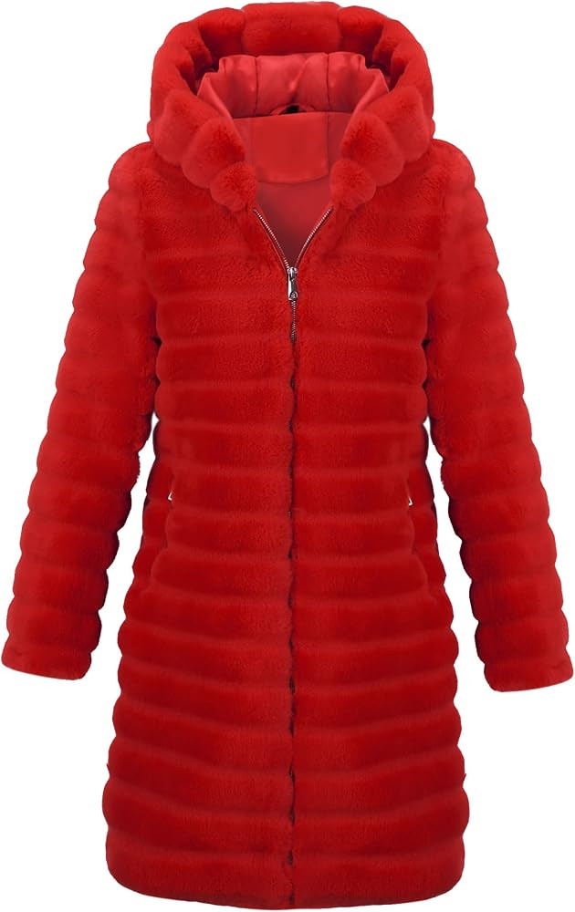 RISISSIDA Women Long Faux Fur Coat Fuzzy Jacket Hooded Winter Fall Warm Overcoat | Amazon (US)