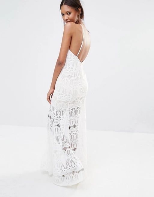 Missguided Tall Exclusive High Neck Scallop Lace Maxi Dress White | ASOS US