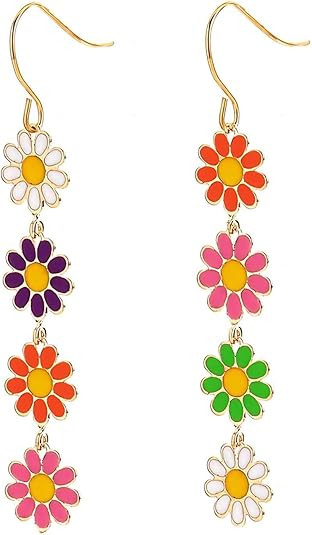 Daisy Flower Drop Earrings Women Girl Dangling Long Chain Earrings Y2K Yellow White Flower Chande... | Amazon (US)