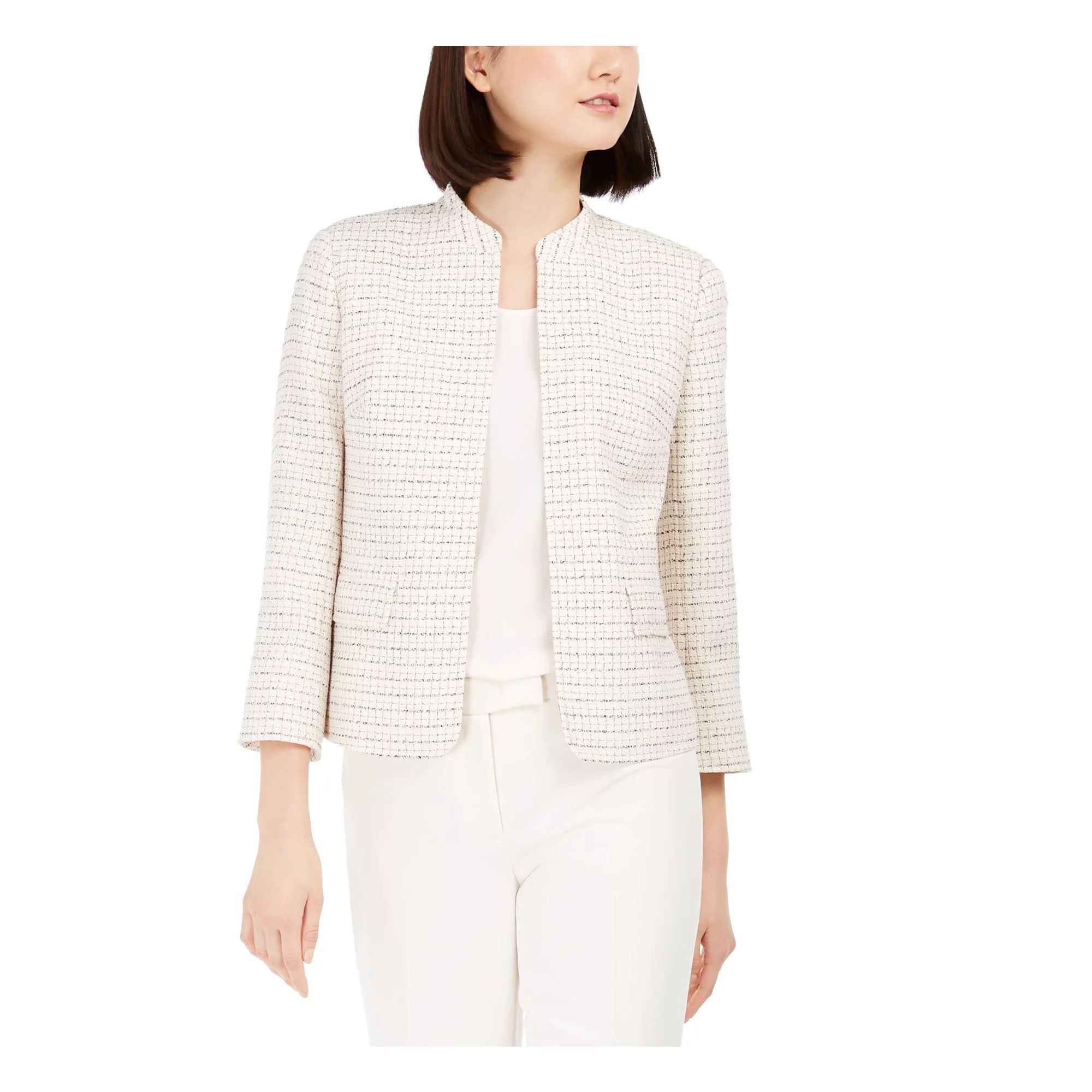 Anne Klein Womens Tweed Open Front Jacket White 10 | Walmart (US)