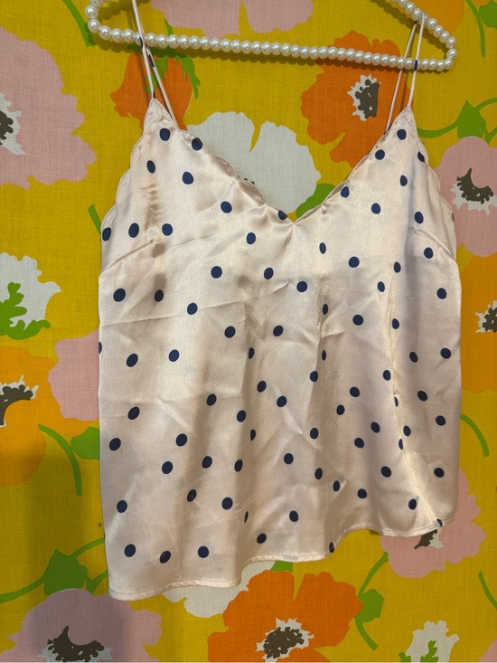 Topshop Pink and Navy scalloped Satin Polka Dot top | Poshmark