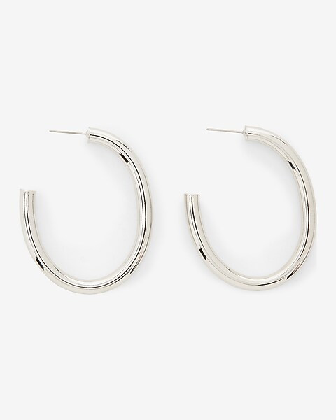 Silver Oval Hoop Earrings | Express