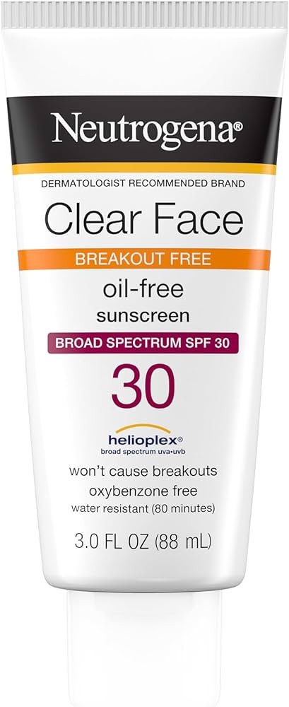 Neutrogena Clear Face Sunscreen for Acne-Prone Skin SPF 30, Broad Spectrum Facial Sunscreen Lotio... | Amazon (US)