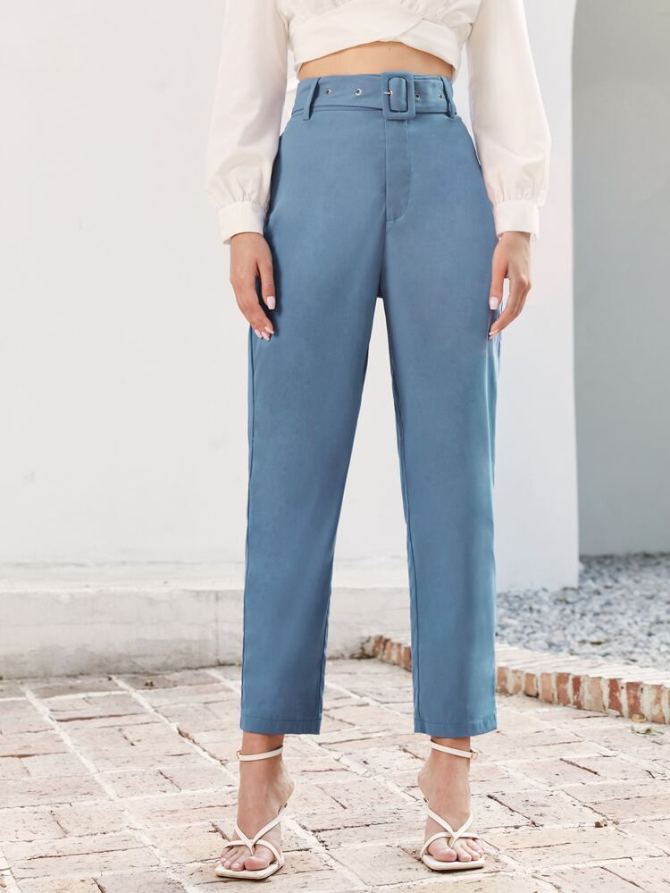 High-Rise Belted Tailored Pants | SHEIN