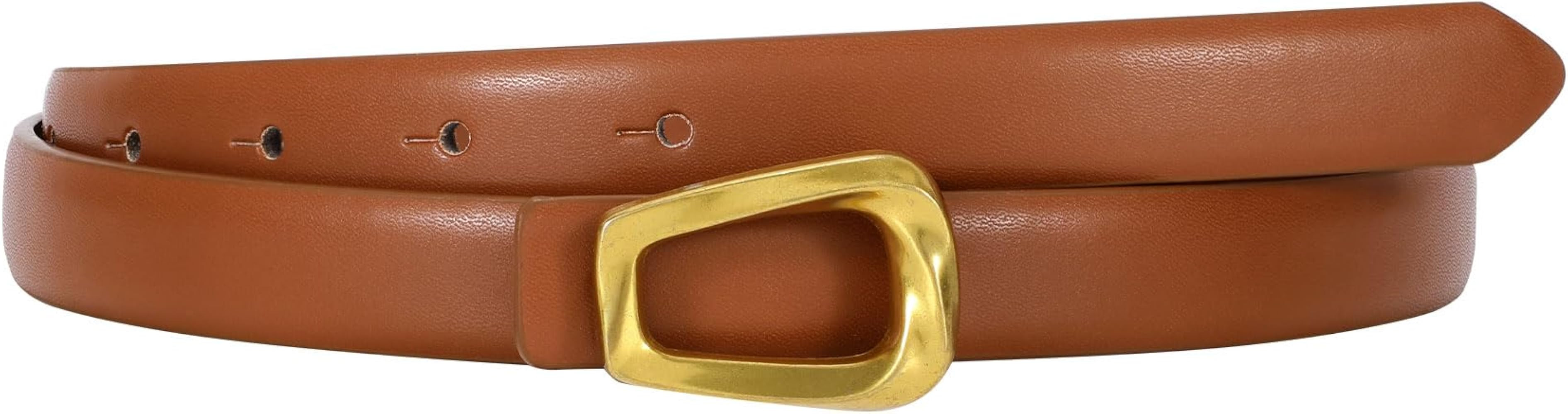 WERFORU Women’s Leather Belt with Gold Buckle Thin Belts for Women Fashion Waist Belts for Jean... | Amazon (US)