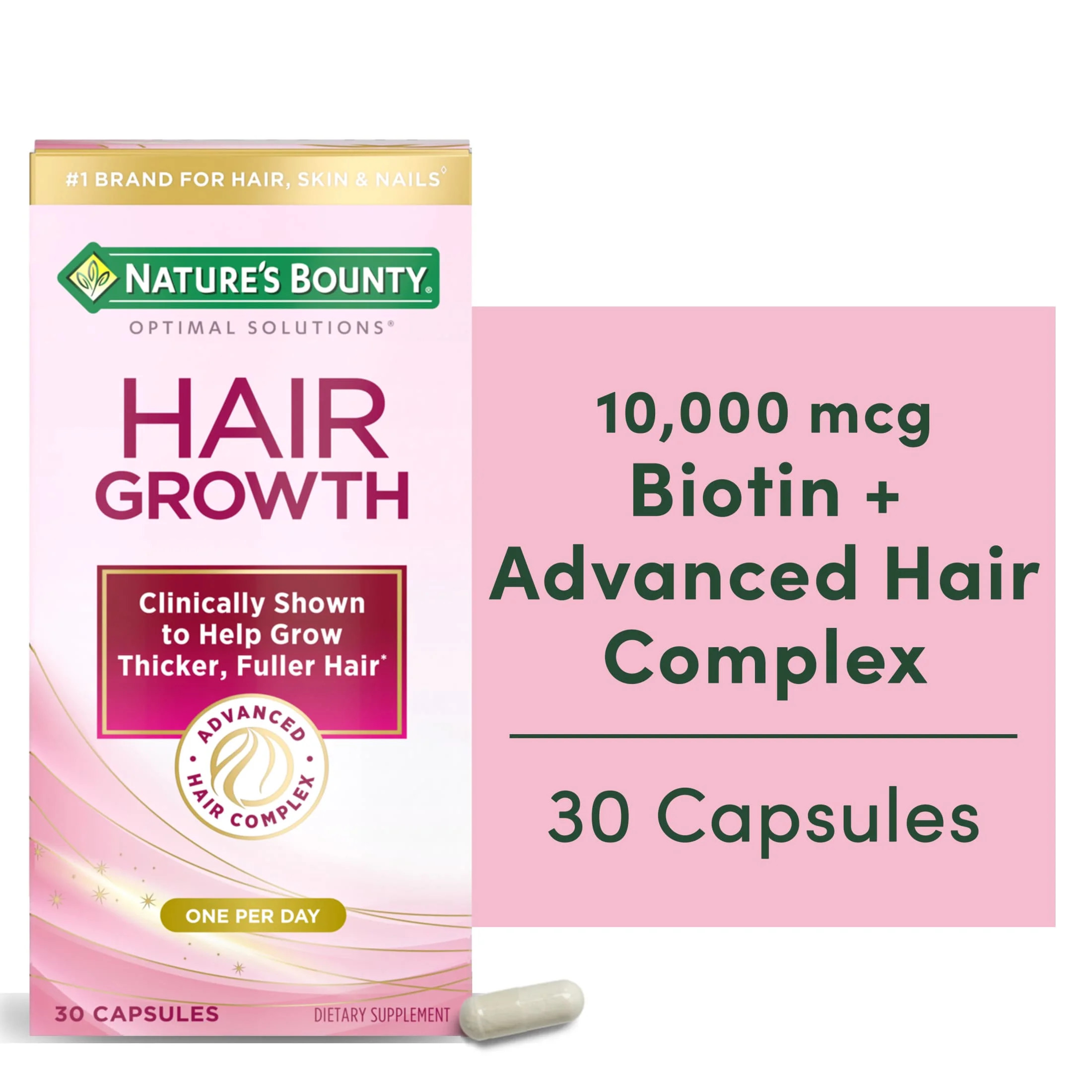 Nature’s Bounty® Optimal Solutions® Hair Growth Supplement for Women with Biotin Vitamin, Die... | Walmart (US)