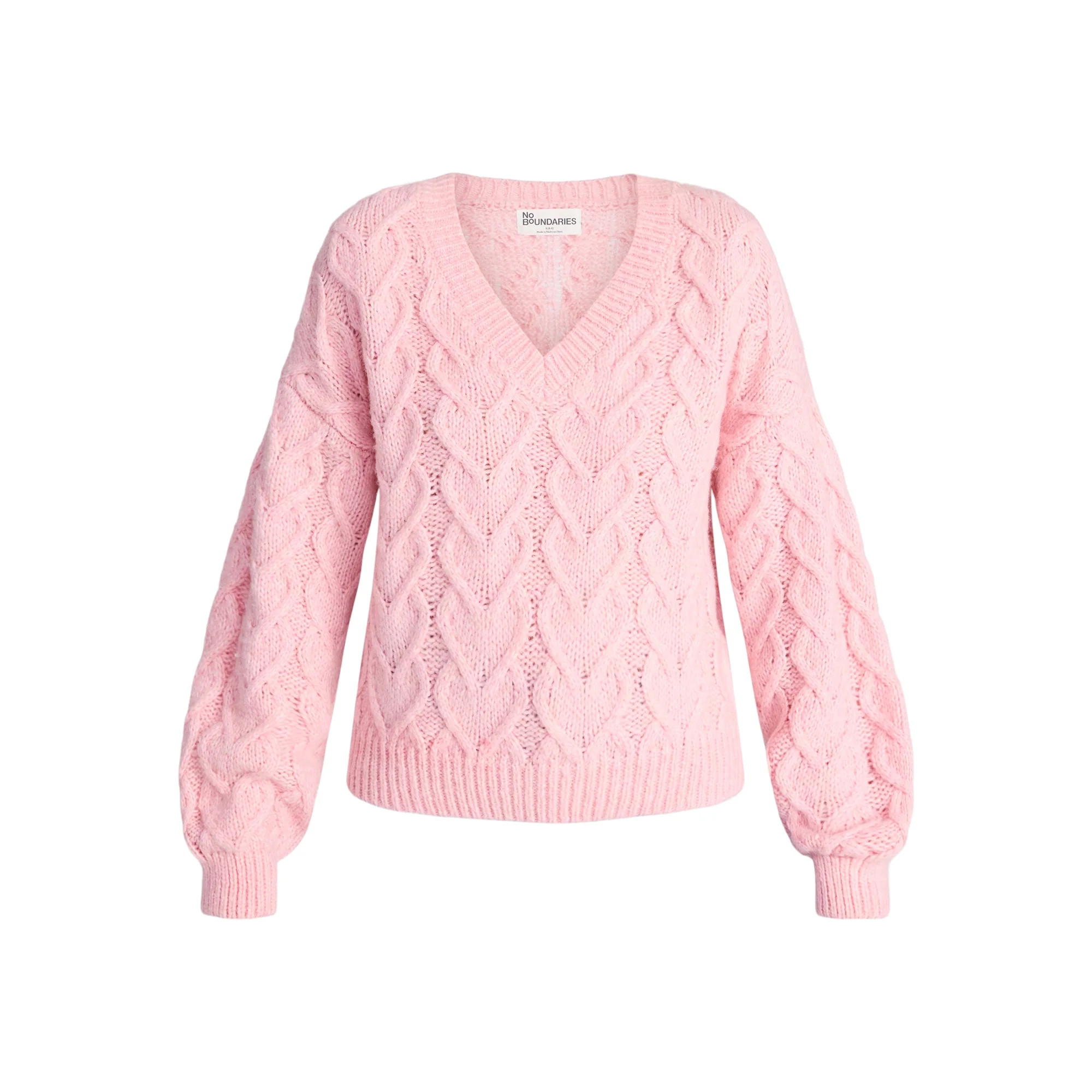 No Boundaries V-Neck Pullover Sweater, Midweight, Women's XXS-XXL | Walmart (US)