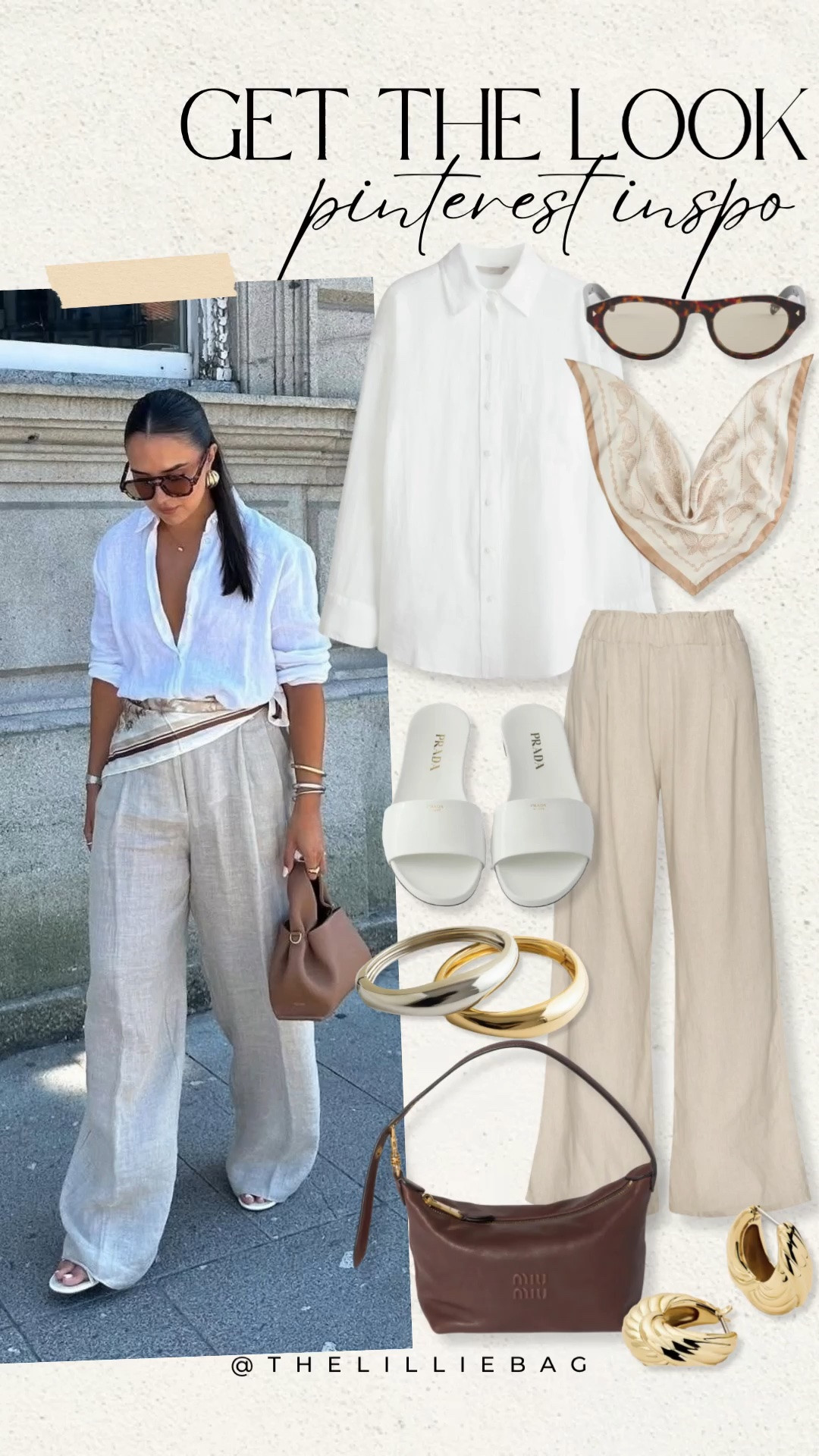 Pinterest inspo 🤍✨  

Linen on linen, oversized button downs, and the bandana trend tied around the waist 🙌🏼 the perfect mix of effortless + elevated  

Mixing affordable finds with a few designer-inspired pieces for that chic, put-together spring/summer vibe ☀️ everything is linked on my LTK!  

linen outfits, oversized button down, bandana trend, neutral outfits, affordable fashion, designer style, spring outfits 2026, casual chic