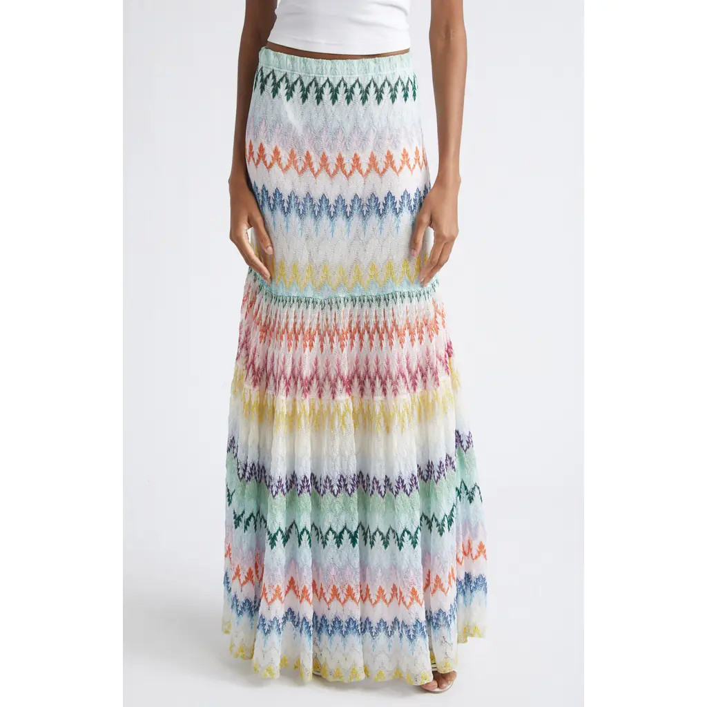 Missoni Tiered Raschel Metallic Zigzag Maxi Skirt in Multicolor On White Base at Nordstrom, Size 4 Us | Nordstrom
