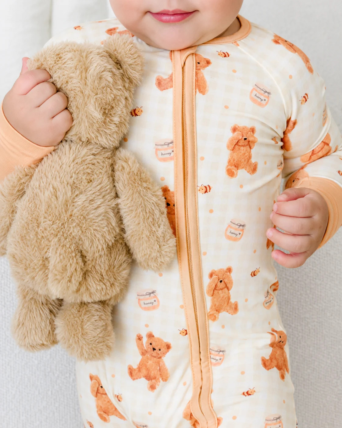 Convertible Bamboo Zip Romper | Honey Bear | Caden Lane