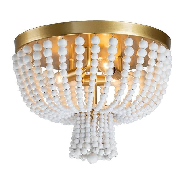 3-Light Gold Finish Wood Bead Flush Mount | Bed Bath & Beyond