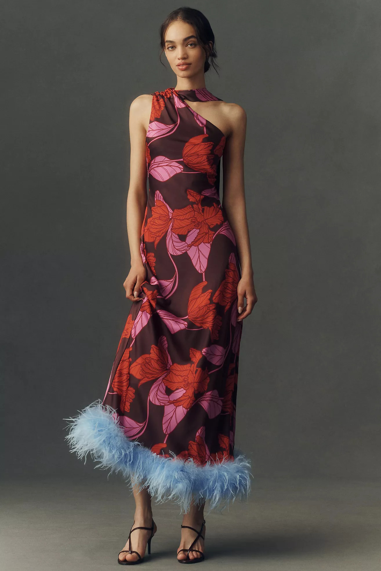 Hutch One-Shoulder Faux-Feather Trim Maxi Dress | Anthropologie (US)