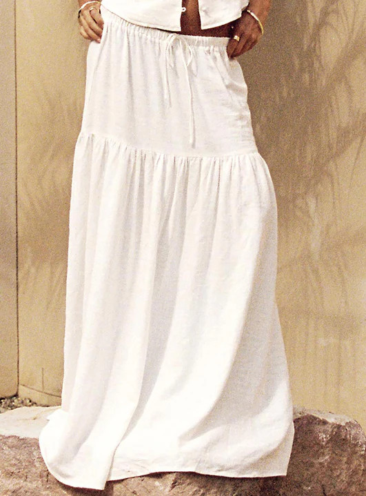Tearose Linen Blend Maxi Skirt White | Princess Polly US