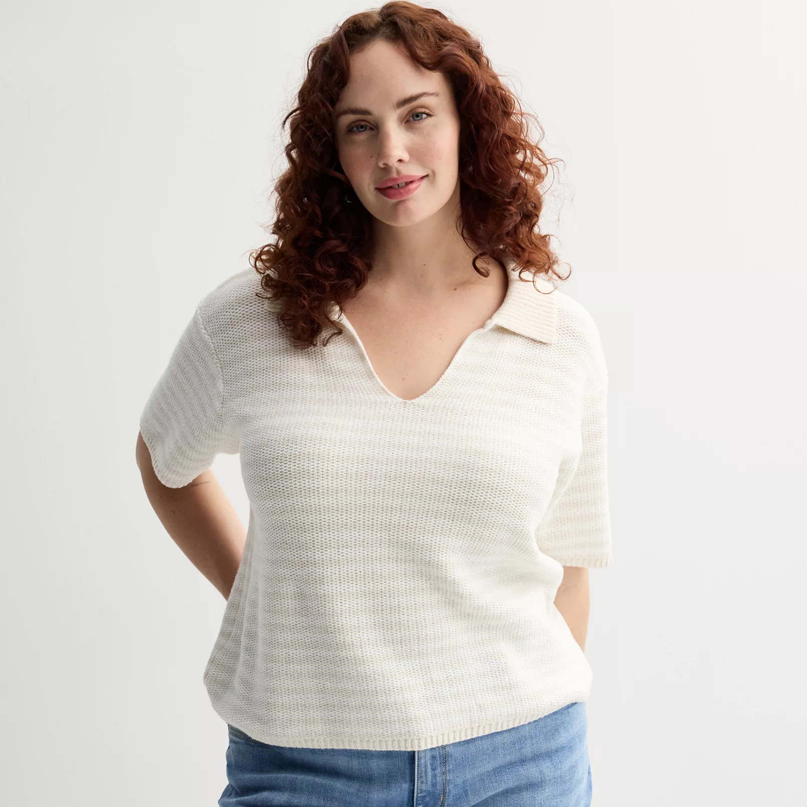 Plus Size Sonoma Goods For Life® Short Sleeve Collared Sweater | Kohl's