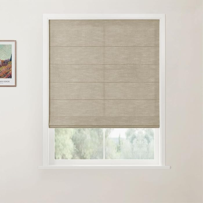 TWOPAGES Walnut Custom Cordless Linen Roman Shades for Indoor Windows | Amazon (US)