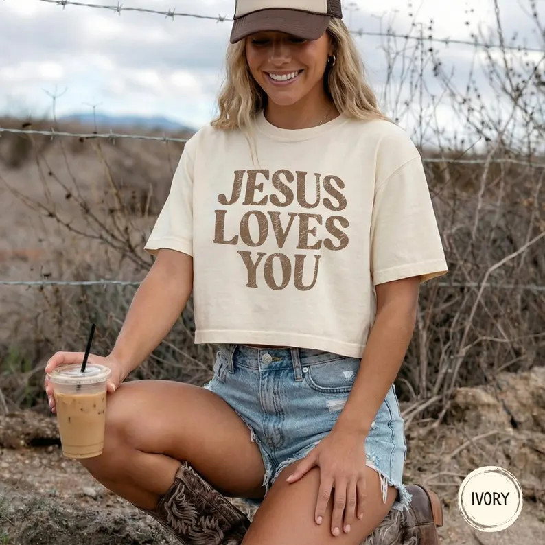 Jesus Loves You Retro Comfort Colors Boxy Tee T-shirt Bible Vintage Cropped Tshirt Christian Fait... | Etsy (Global)