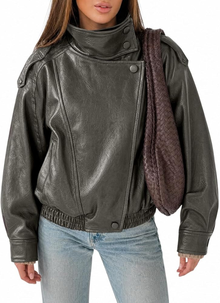 Cicy Bell Womens Faux Leather Jackets Oversized Zip Up Motor Biker Coats | Amazon (US)