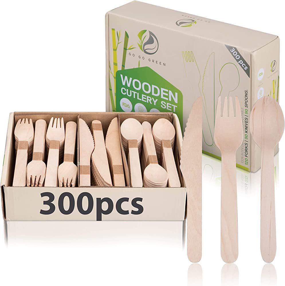 Disposable Wooden Cutlery Set 300 Piece Total – Eco Friendly, Biodegradable, Compostable Cutler... | Amazon (US)