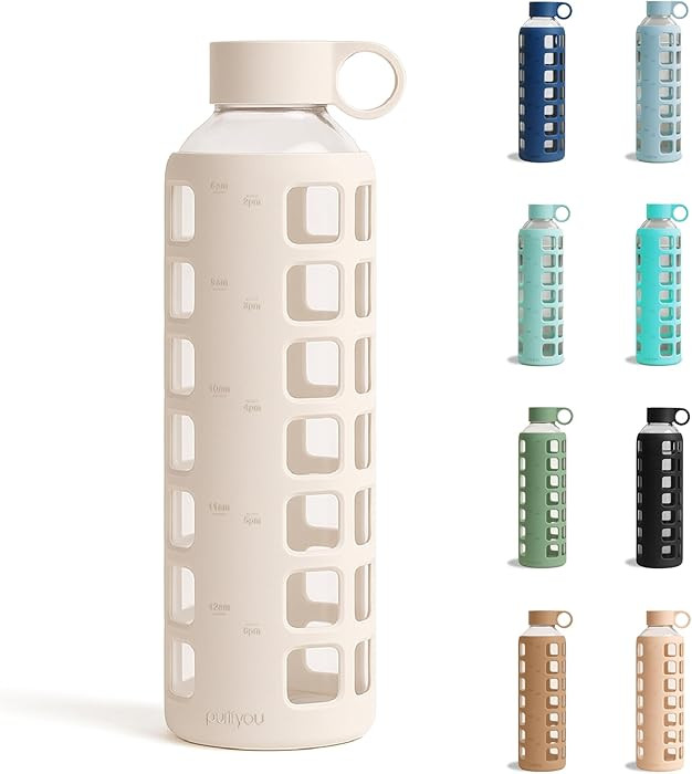 purifyou 40oz / 32oz / 22oz / 12oz Borosilicate Glass Water Bottle with Time & Volume Markers, Si... | Amazon (US)