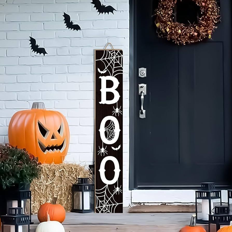 Halloween Porch Sign Boo Sign For Front Porch Scary Wooden Vertical Welcome Sign Yard Standing Fo... | Amazon (US)