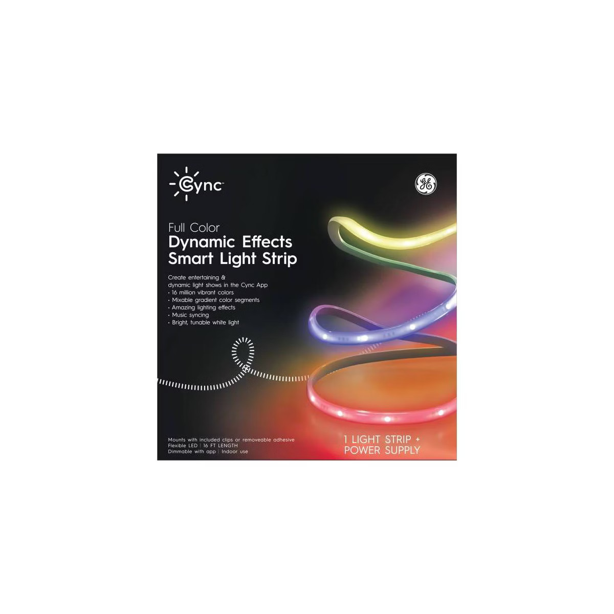 GE CYNC Dynamic Effects Smart LED Full Color Light Strip + Power Supply 16' Indoor | Target