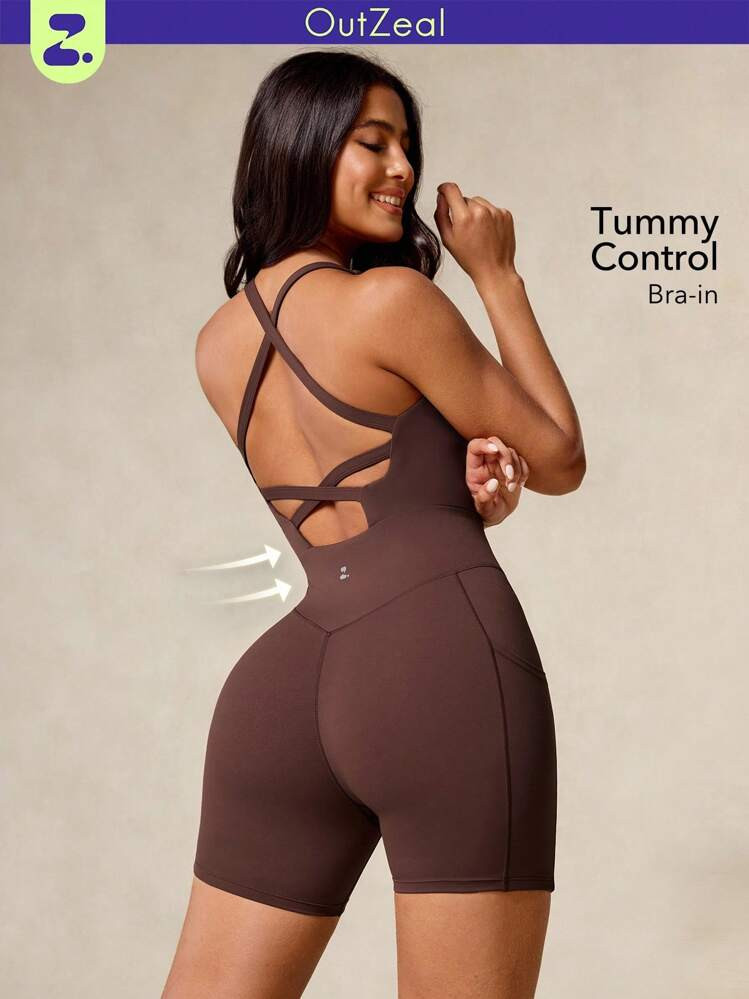 OutZeal Women Sports Jumpsuit Summer Spring Cycling Gym Yoga Fitness Tummy Control Sweat Wicking Bra-In Backless Design | SHEIN