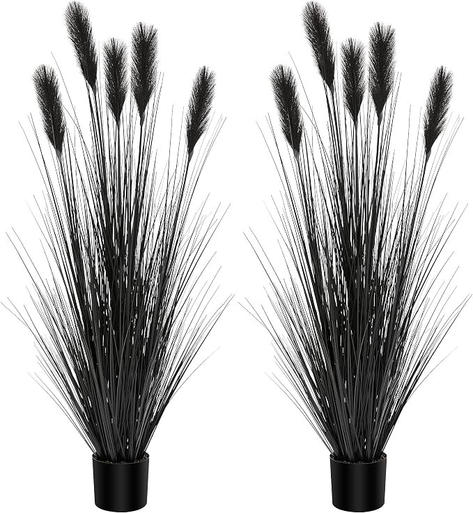 KOL 5ft 2-Pack Artificial Black Feather Reed Grass, 59in Tall Artificial Indoor Outdoor Fake Hors... | Amazon (US)
