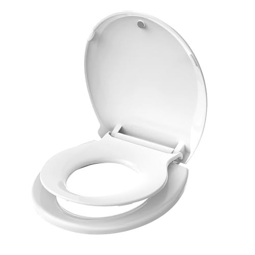 Aünsffer Toddler Toilet Seat with Potty Training Seat Round 16.5inch, 2 in 1 Toilet Seat for Family Built-in Baby Seat Removable, Soft Close + Easy Clean, PP Safe Material, White | Amazon (US)