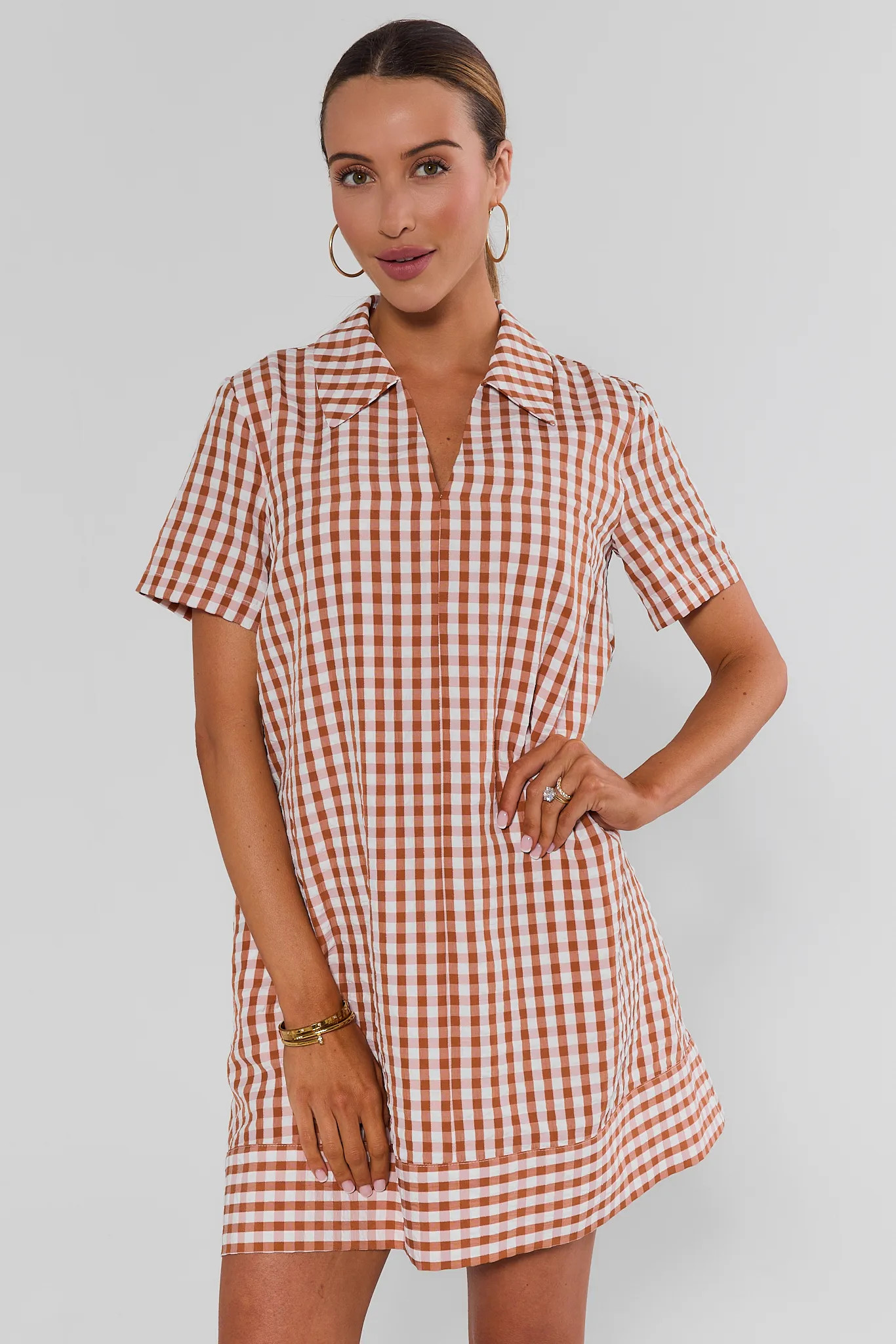 Tia Rust Gingham Collared Short Dress | Avara