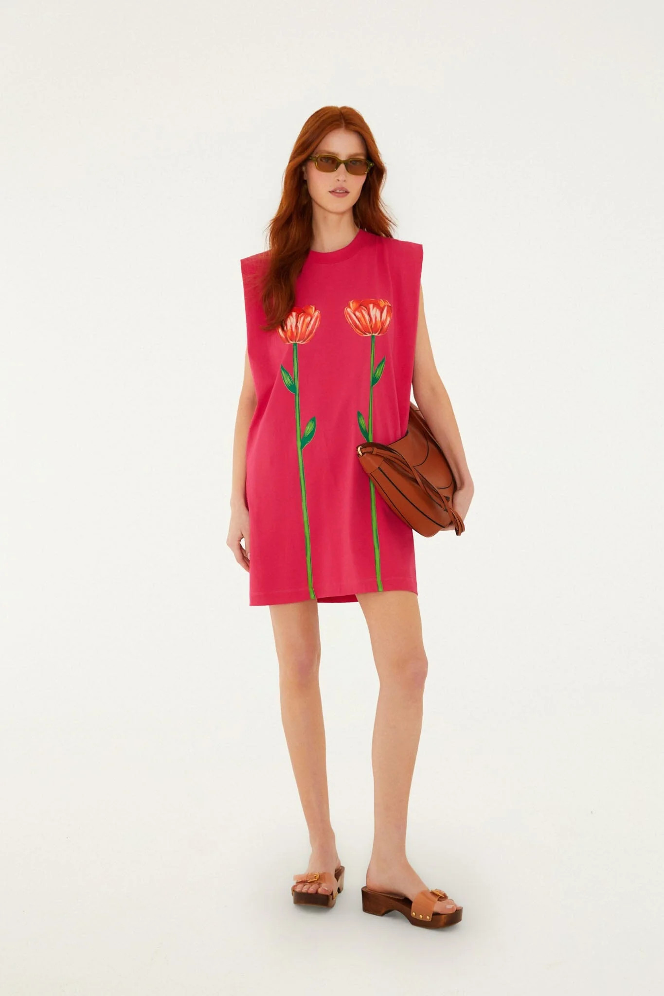 Pink Tropical Rose Padded Shoulders Organic Cotton Mini Dress | FARM Rio | FarmRio (US)
