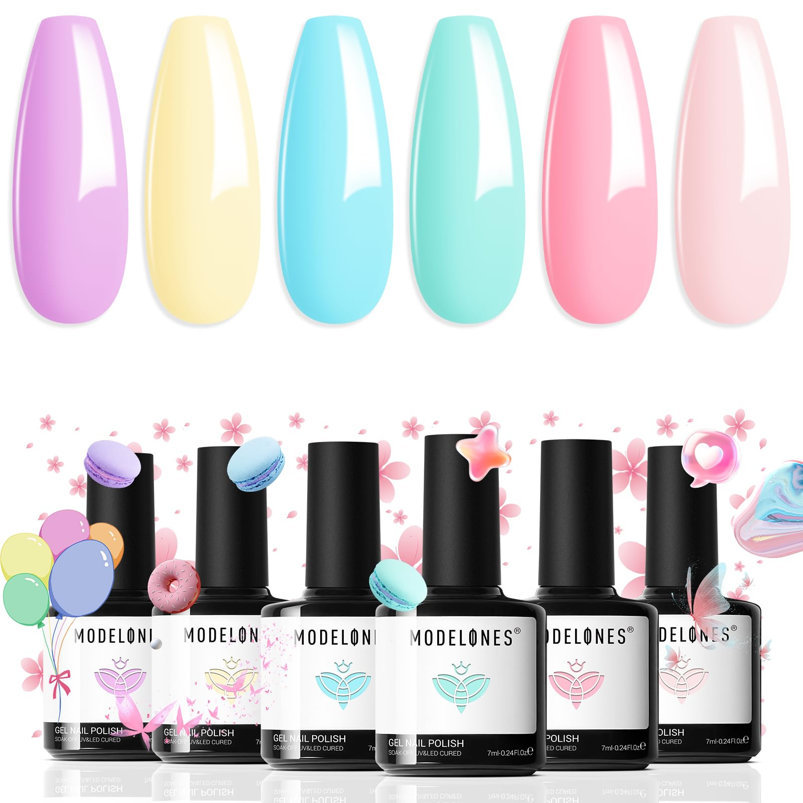 modelones Spring Gel Nail Polish, 6 Colors Easter Pastel Pink Purple Blue Yellow Green Shades Pal... | Amazon (US)