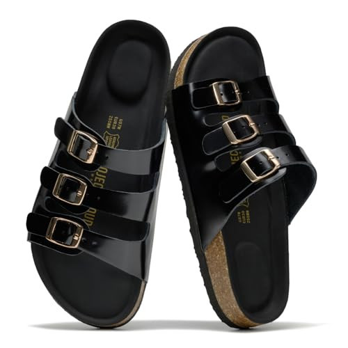 Project Cloud 100% Genuine Leather Summer Sandals for Women 2026 - Memory Foam & Cork Footbed Beach Vacation Essentials Womens Sandals Comfortable Slides for Women Footwear (Capri,BLKBOXLEA,9) | Amazon (US)