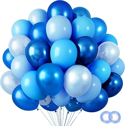 RUBFAC 65Pcs Metallic Blue Birthday Balloons, 12 Inches Pearl Pastel Light Blue Latex Balloons fo... | Amazon (US)
