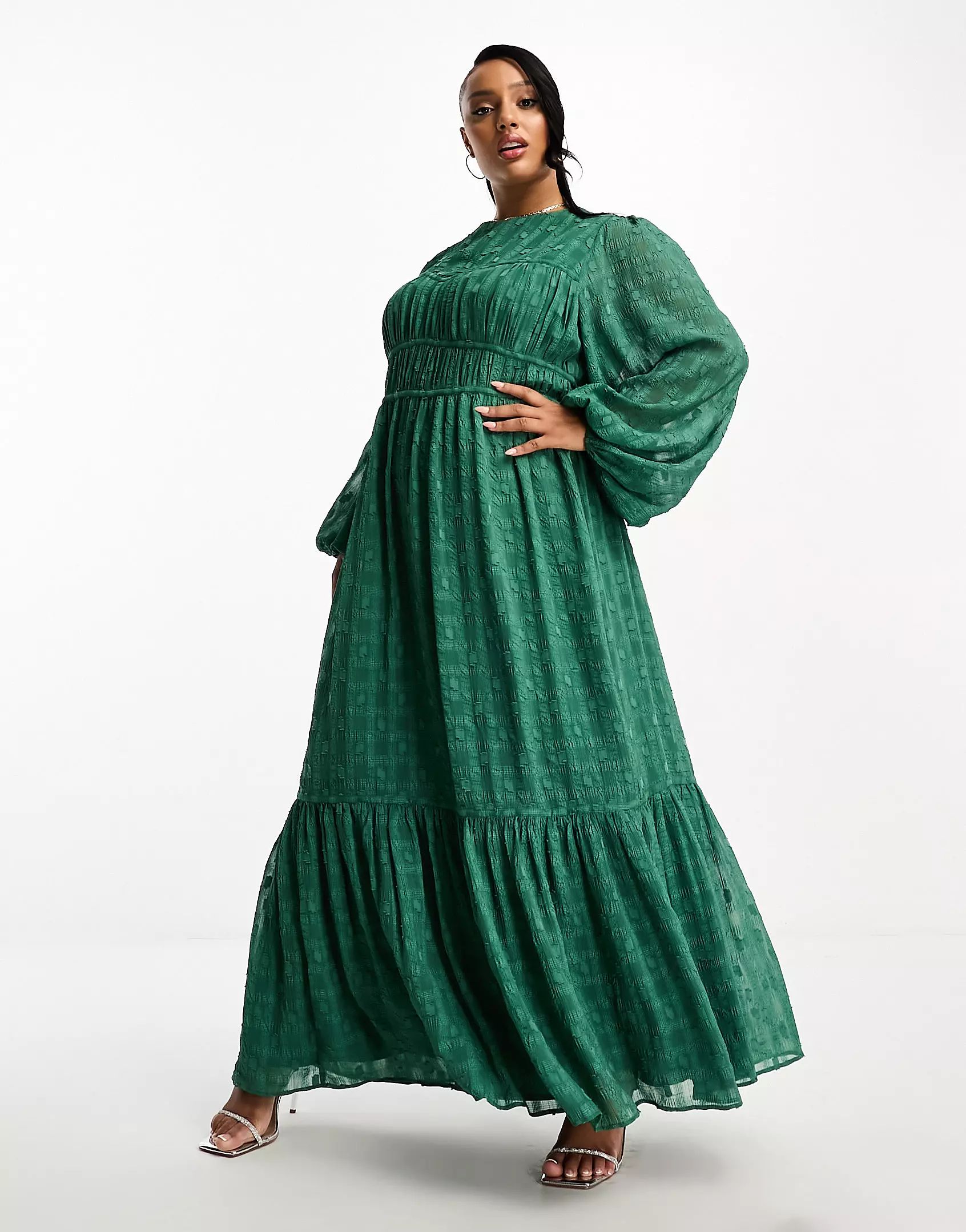ASOS DESIGN Curve channel waist maxi dress in dark green texture | ASOS (Global)
