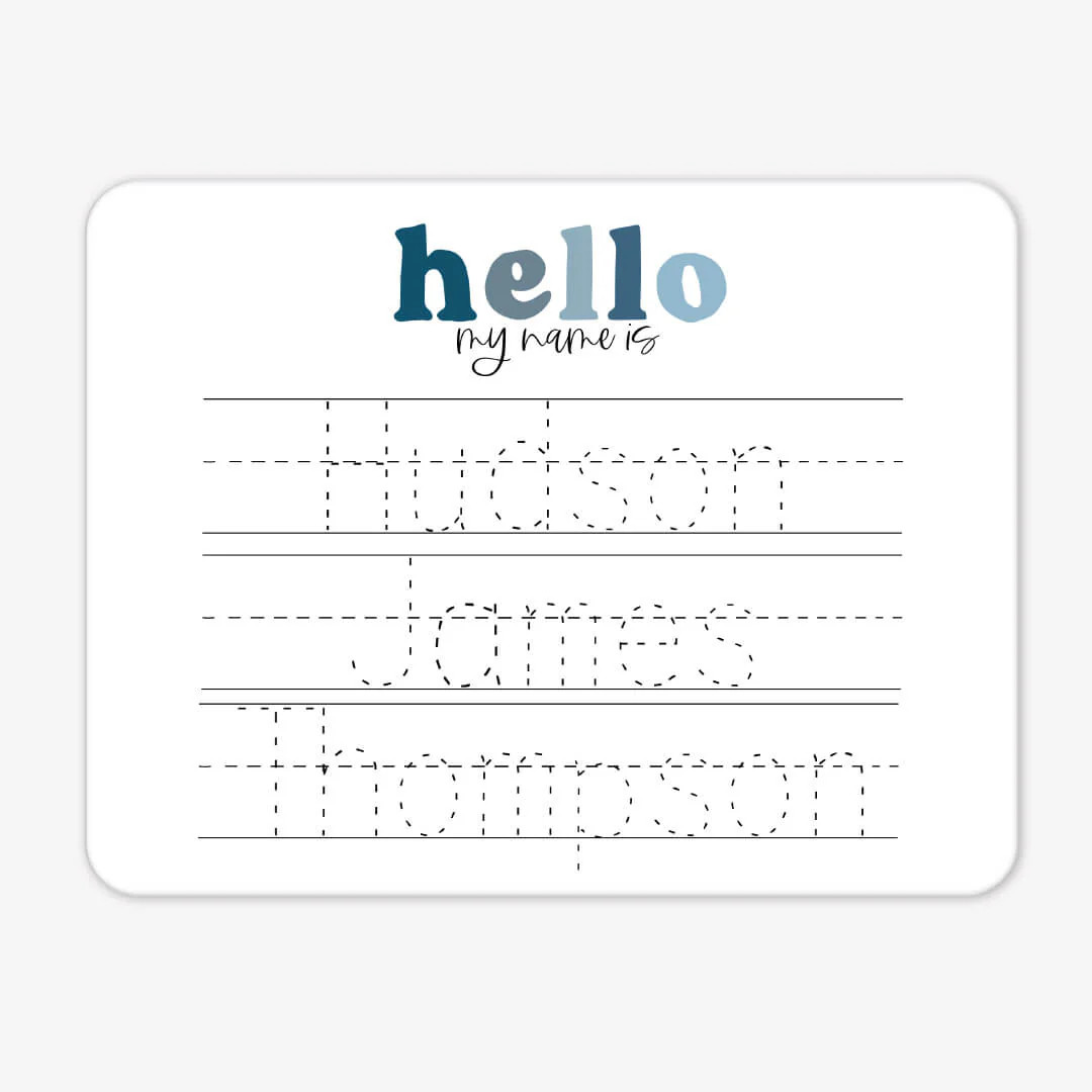 Kids Personalized Whiteboard | Hello My Name Is - Blues | Caden Lane