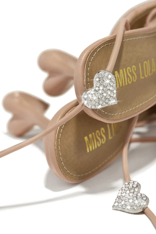 Miss Lola | About Love Nude Embellished Lace Up High Heels | MISS LOLA