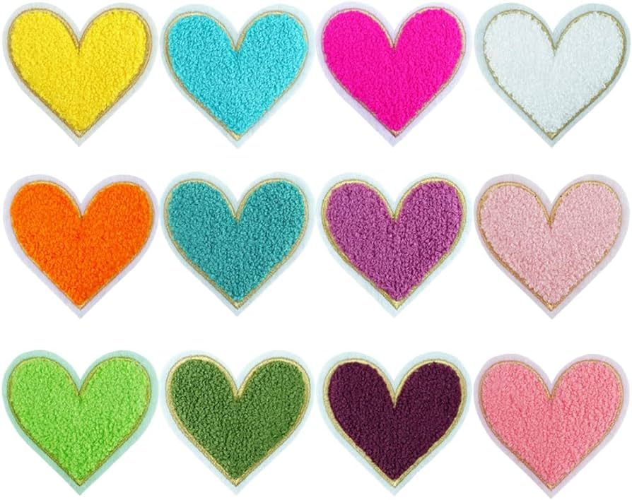SaktopDeco 12 PCS Heart Iron On Patch Chenille Patches Embroidery Patch Sew On Patches for Jacket... | Amazon (US)