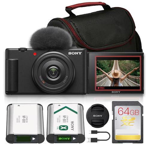 Sony ZV-1F Vlogging Camera Bundle (Black) | 20.1MP 1" Sensor, 4K Video, 20mm Wide Lens, Flip Screen & Directional Mic | Ideal for Vlogging & Content Creation (ZV1F/B) + 64GB Card + Bag + Battery | Amazon (US)