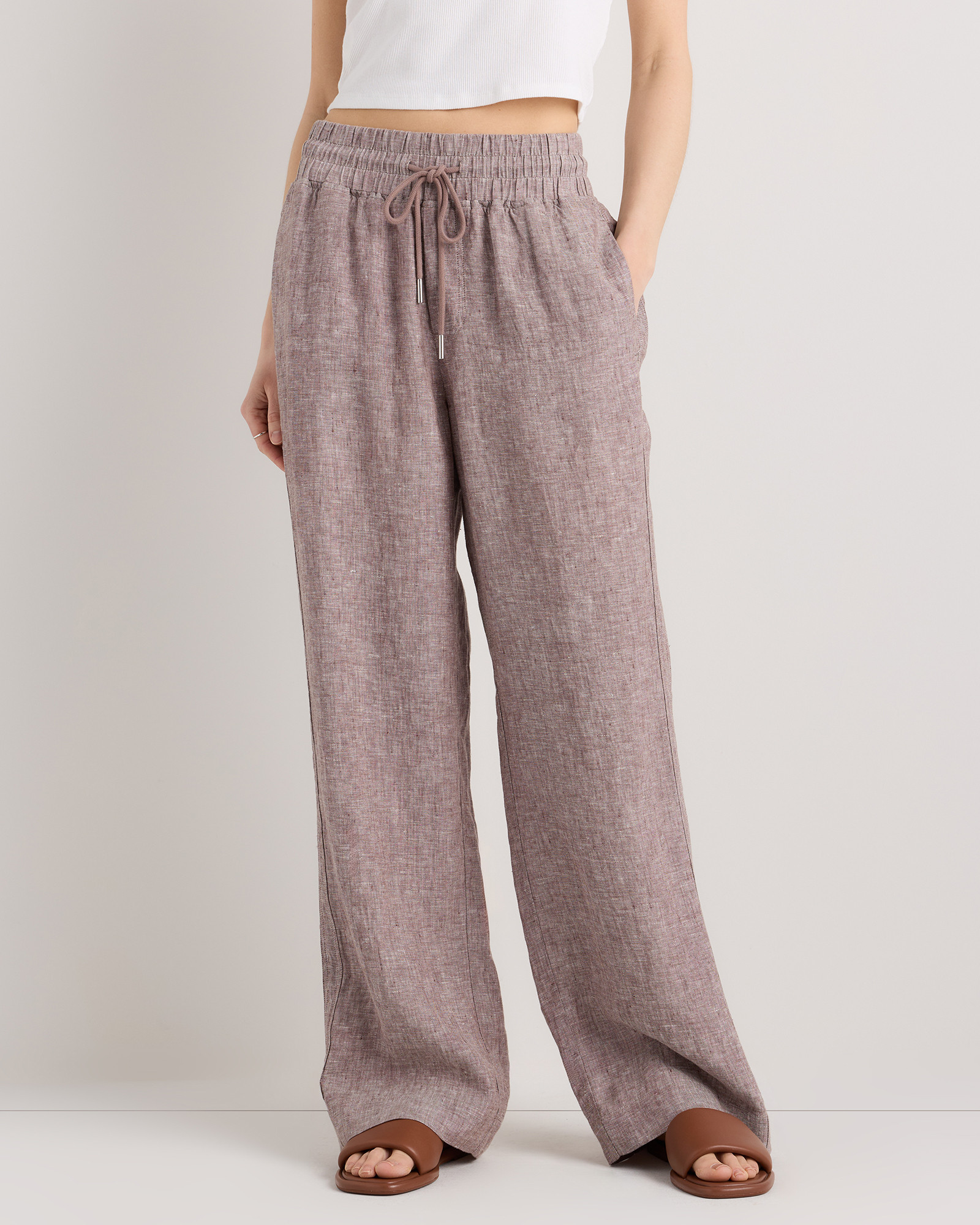 Quince | Women's 100% European Linen Wide Leg Pants in Driftwood, Size Small | Quince