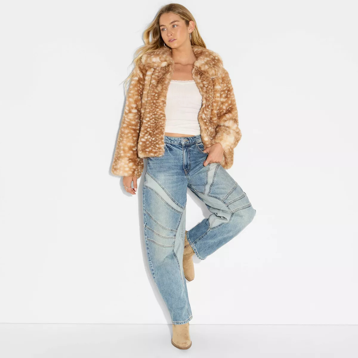 Women's Faux Fur Jacket - Wild Fable™ Tan Deer Hide | Target