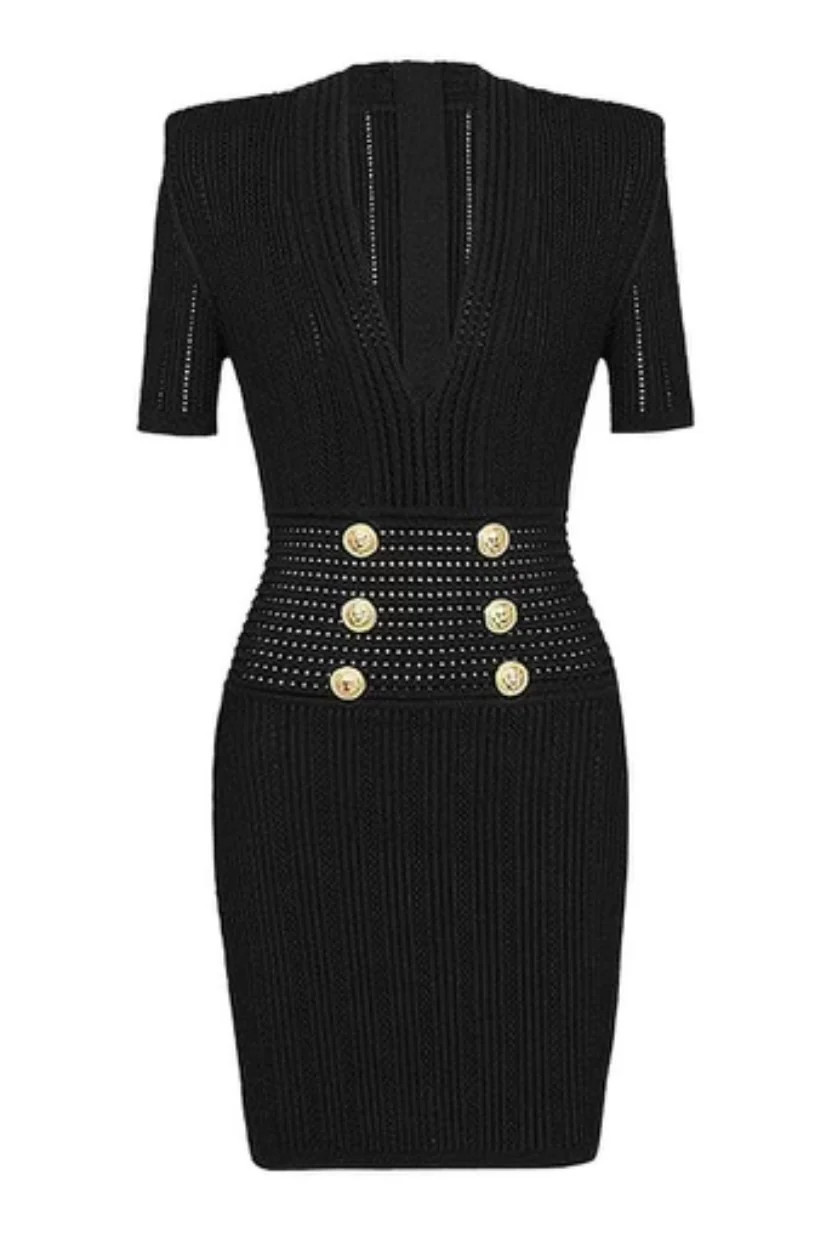 Jessica Bara Carolyn Gold Button Short Sleeve Mini Dress As Seen On Sylwia Graff Medium / Black | JESSICA BARA