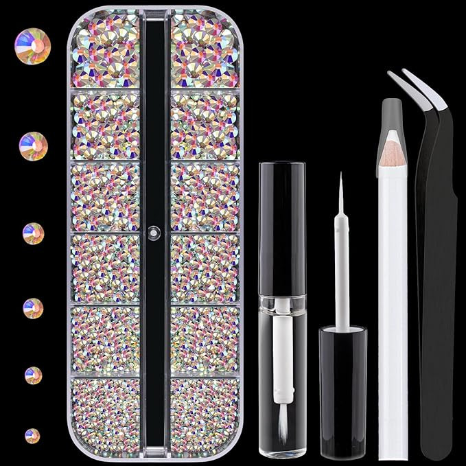 Colorful Face Gems for Makeup Set, Flatback Gorgeous Charming AB Glass Gems with Tweezer+Picker P... | Amazon (US)