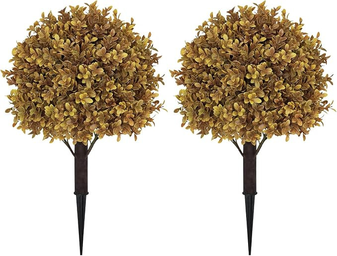 24" Tall Artificial Boxwood Ball Fall Topiary Trees Set of 2, UV Resistant Large Faux Plants Outd... | Amazon (US)